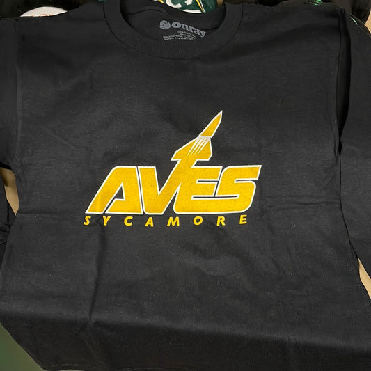 Tee - YOUTH - Long Sleeve - Black with Gold Aves Logo