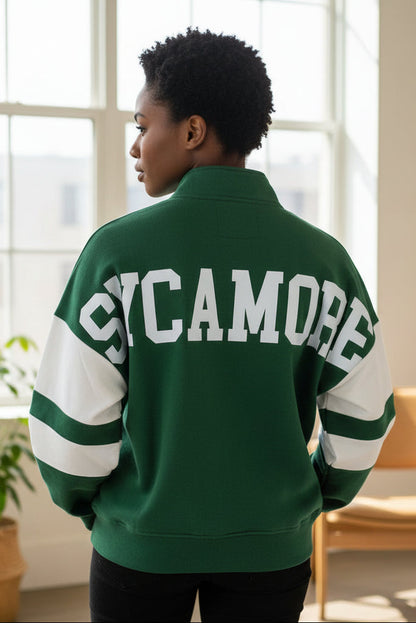 Ladies - 1/4 Zip - Green with stripes - SYCAMORE