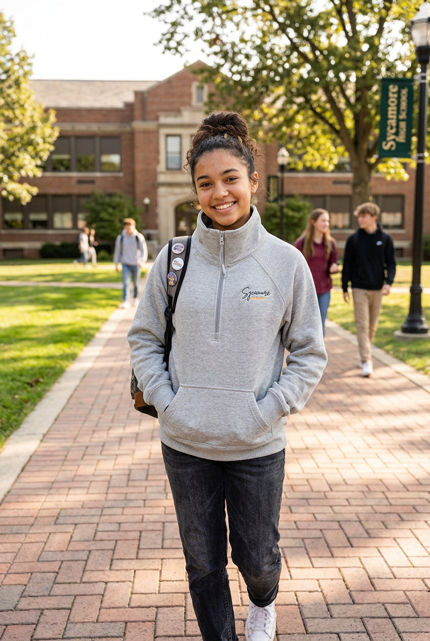 Ladies - 1/4 Zip - Grey Embroidered